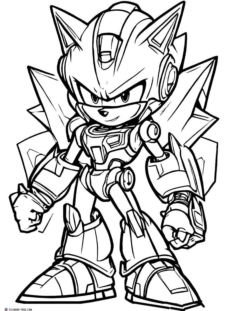 Desenho do Sonic robô em pose de ação para imprimir e colorir