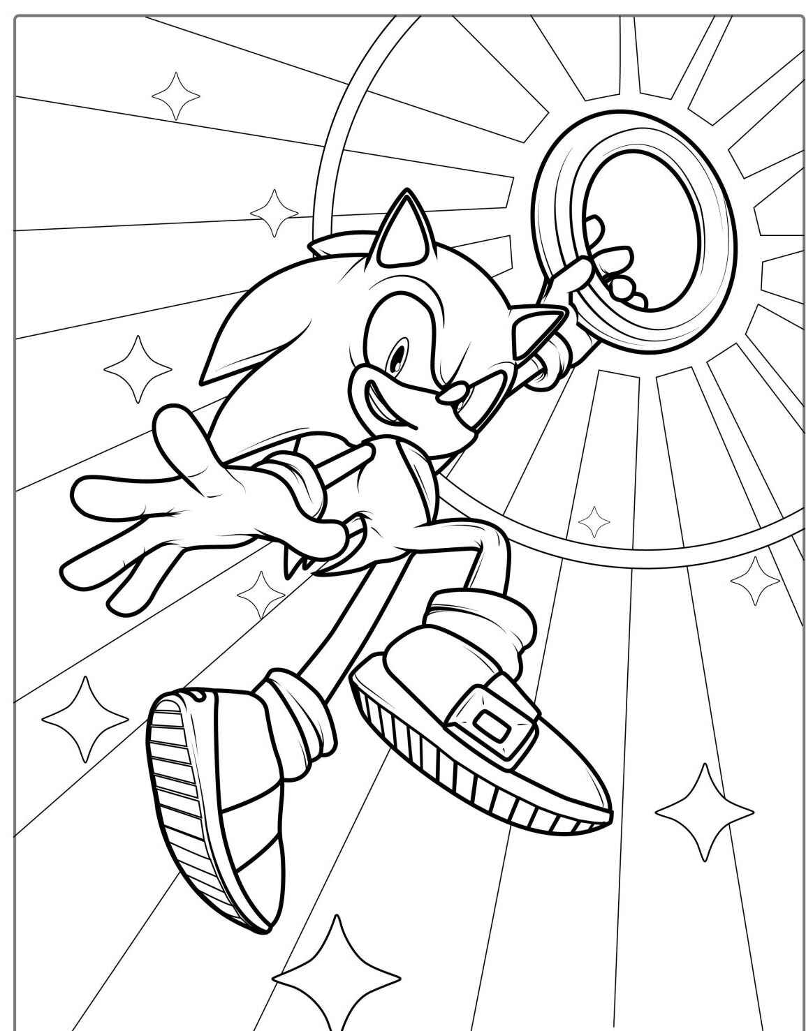 Desenho do Sonic segurando um anel para imprimir e colorir