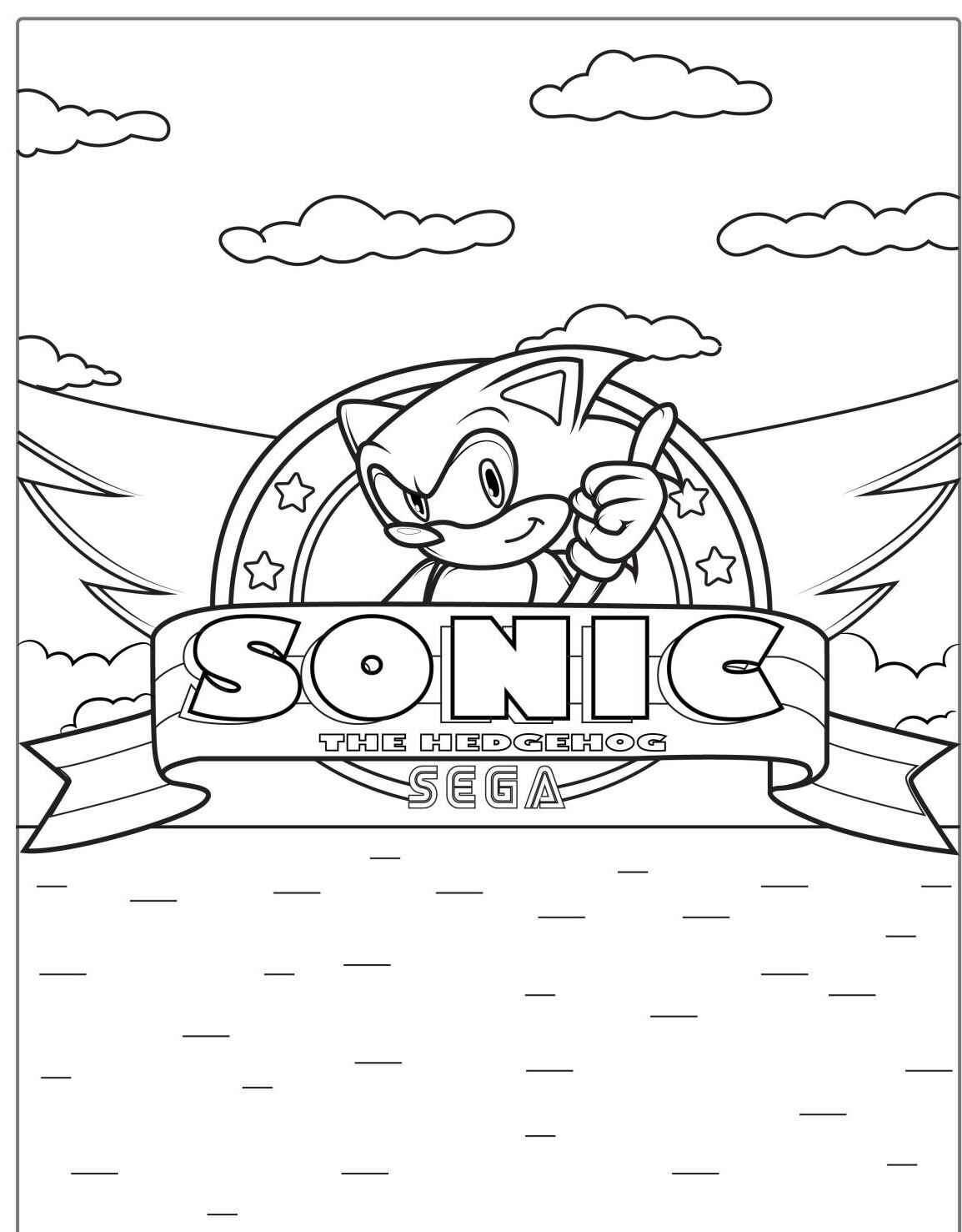 Desenho do Sonic segurando um lápis para colorir
