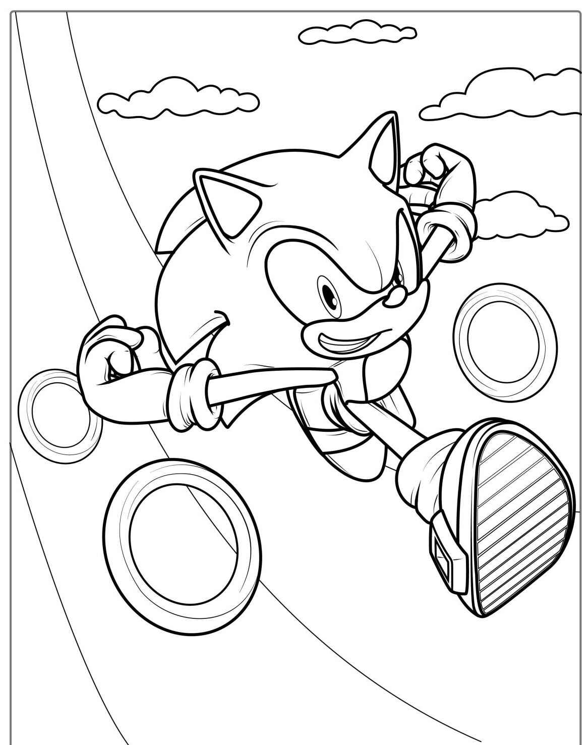 Desenho do Sonic correndo e pulando para imprimir e colorir