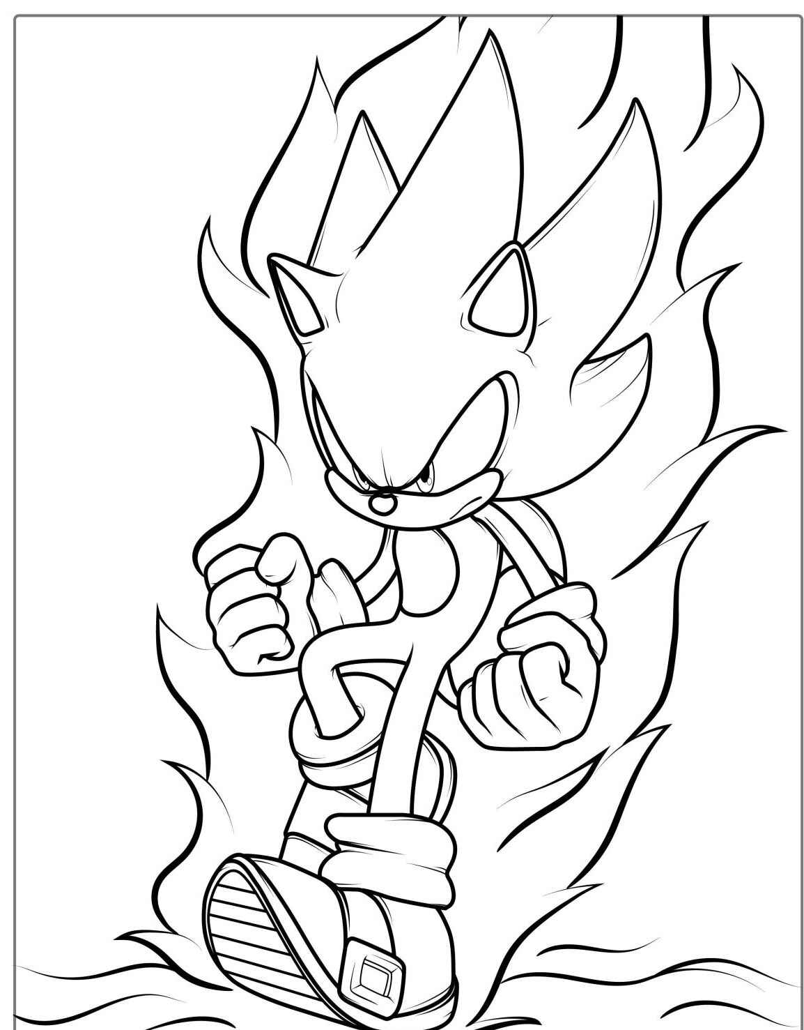 Desenho do Sonic em forma Super Sonic para imprimir e colorir