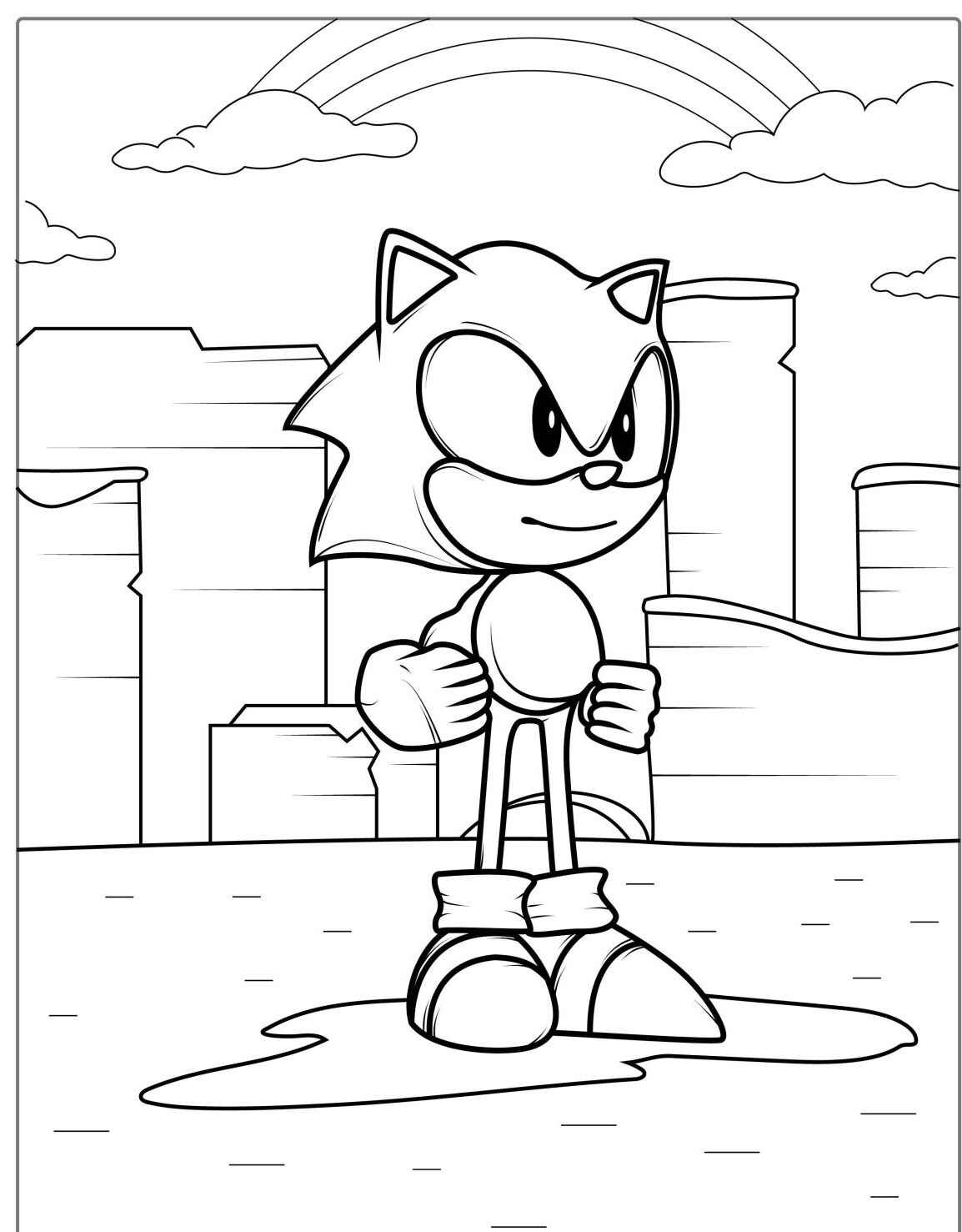 Desenho do Sonic em pé pronto para imprimir e colorir