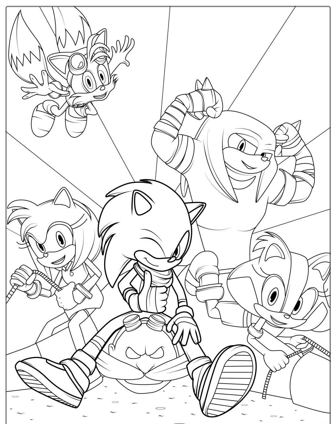 Desenho do Sonic com amigos prontos para colorir e imprimir