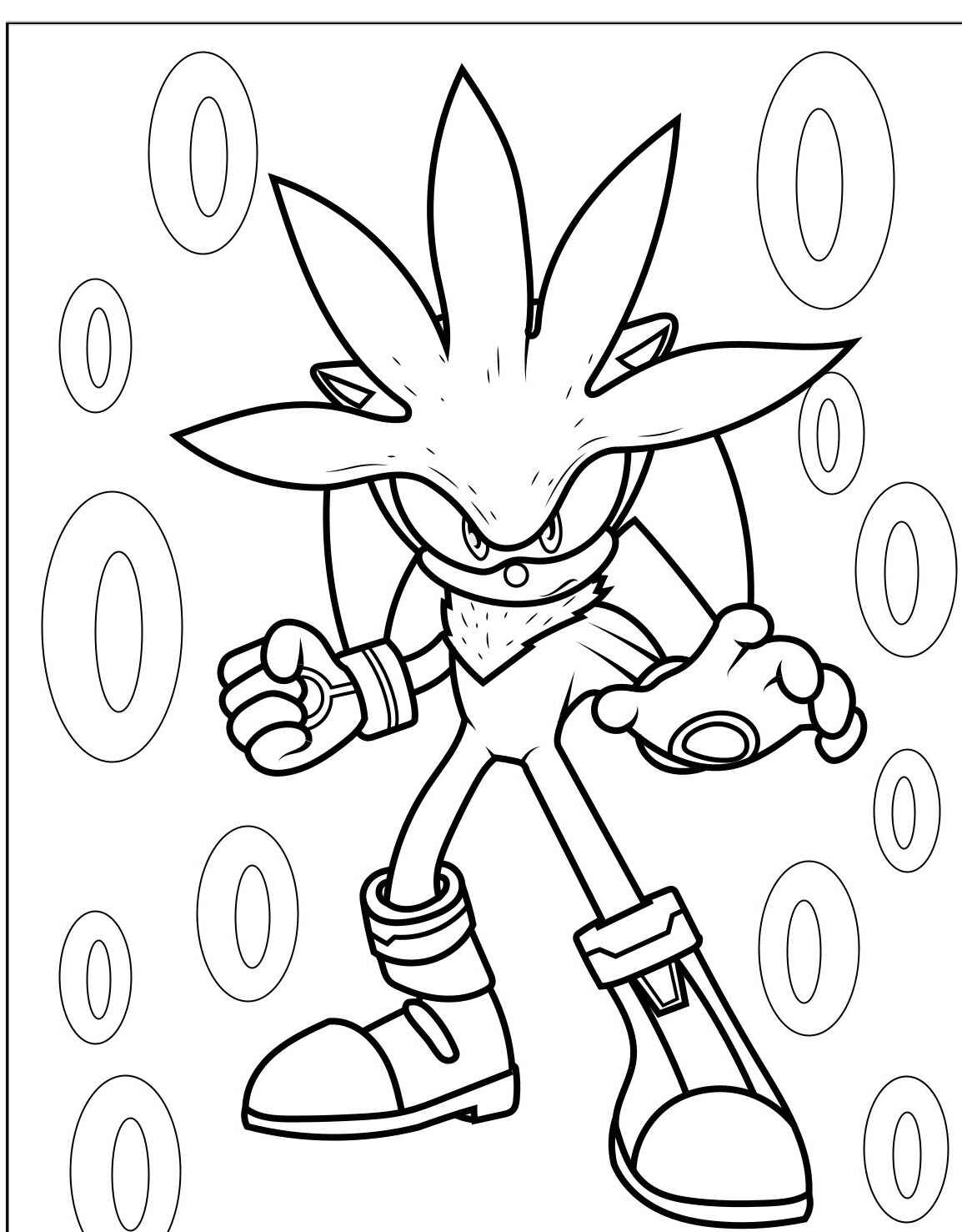 Desenho do Super Sonic em uma pose de ação para colorir