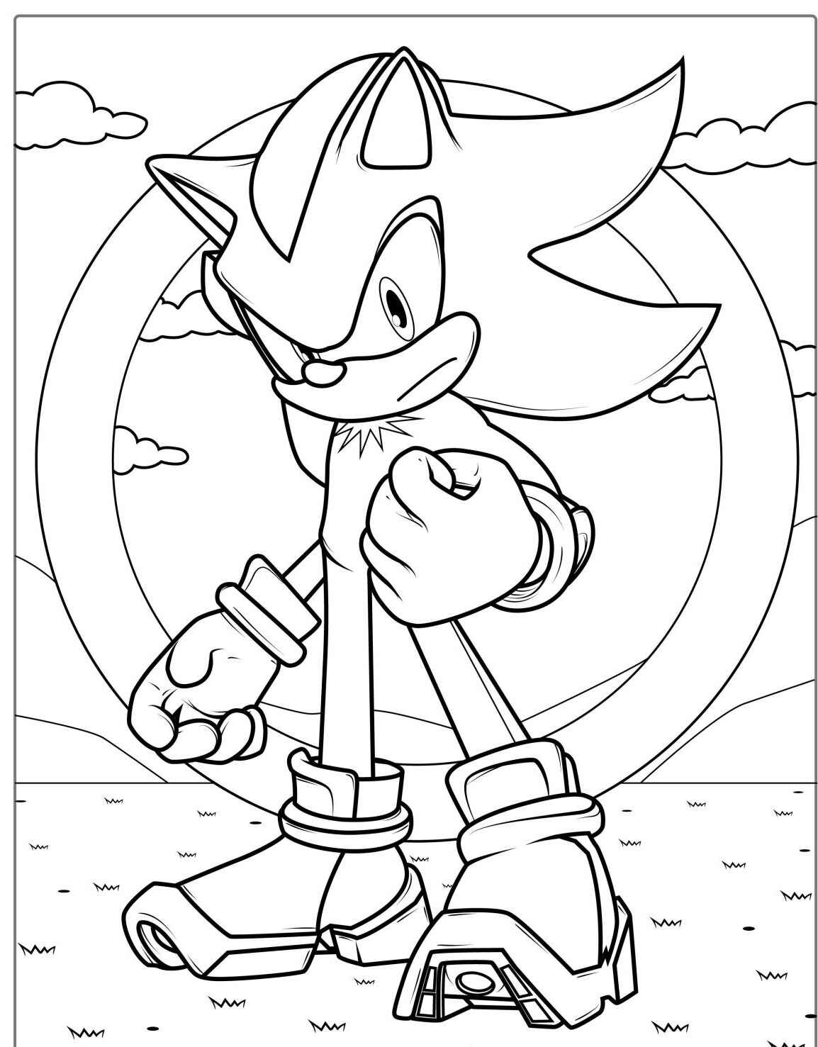 Desenho do Sonic pronto para colorir em cena divertida