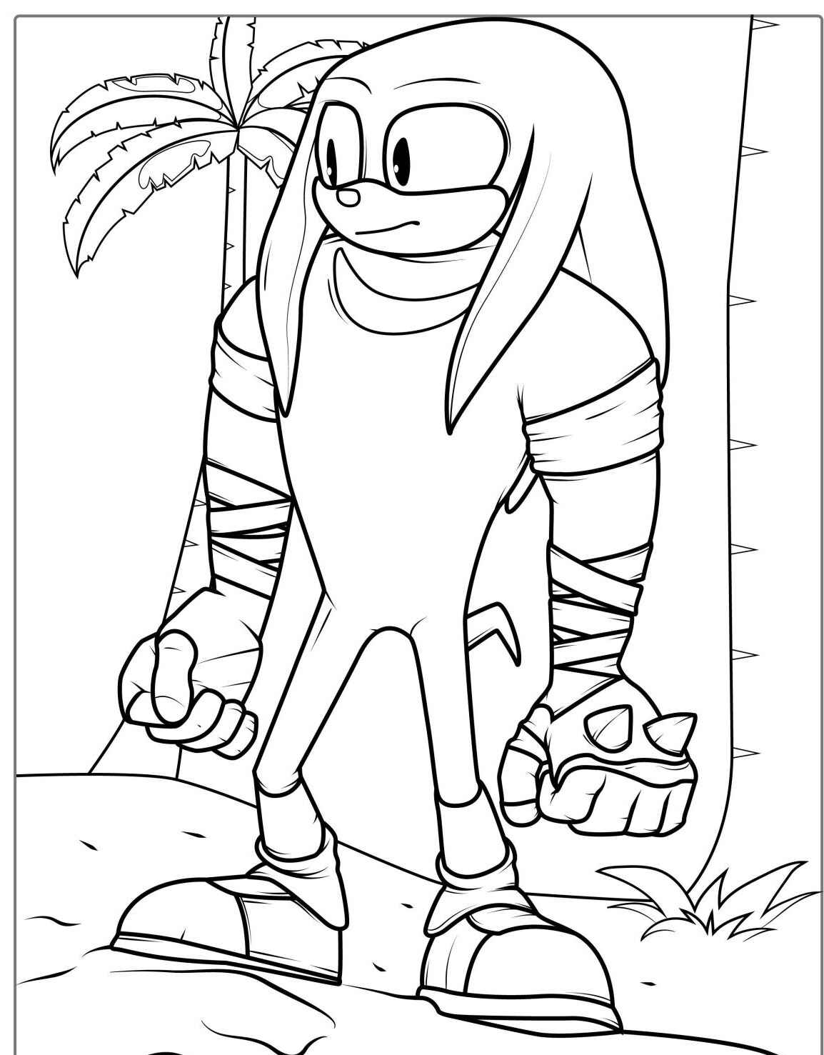 Desenho do Knuckles em pé com expressão para imprimir e colorir
