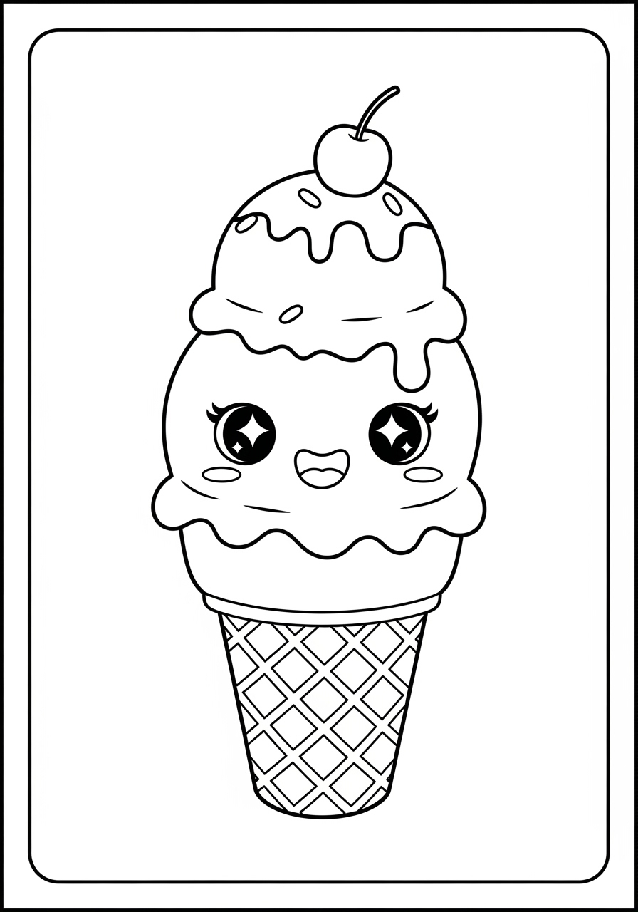 Desenho de Sorvete com olhos grandes e uma cereja no topo
