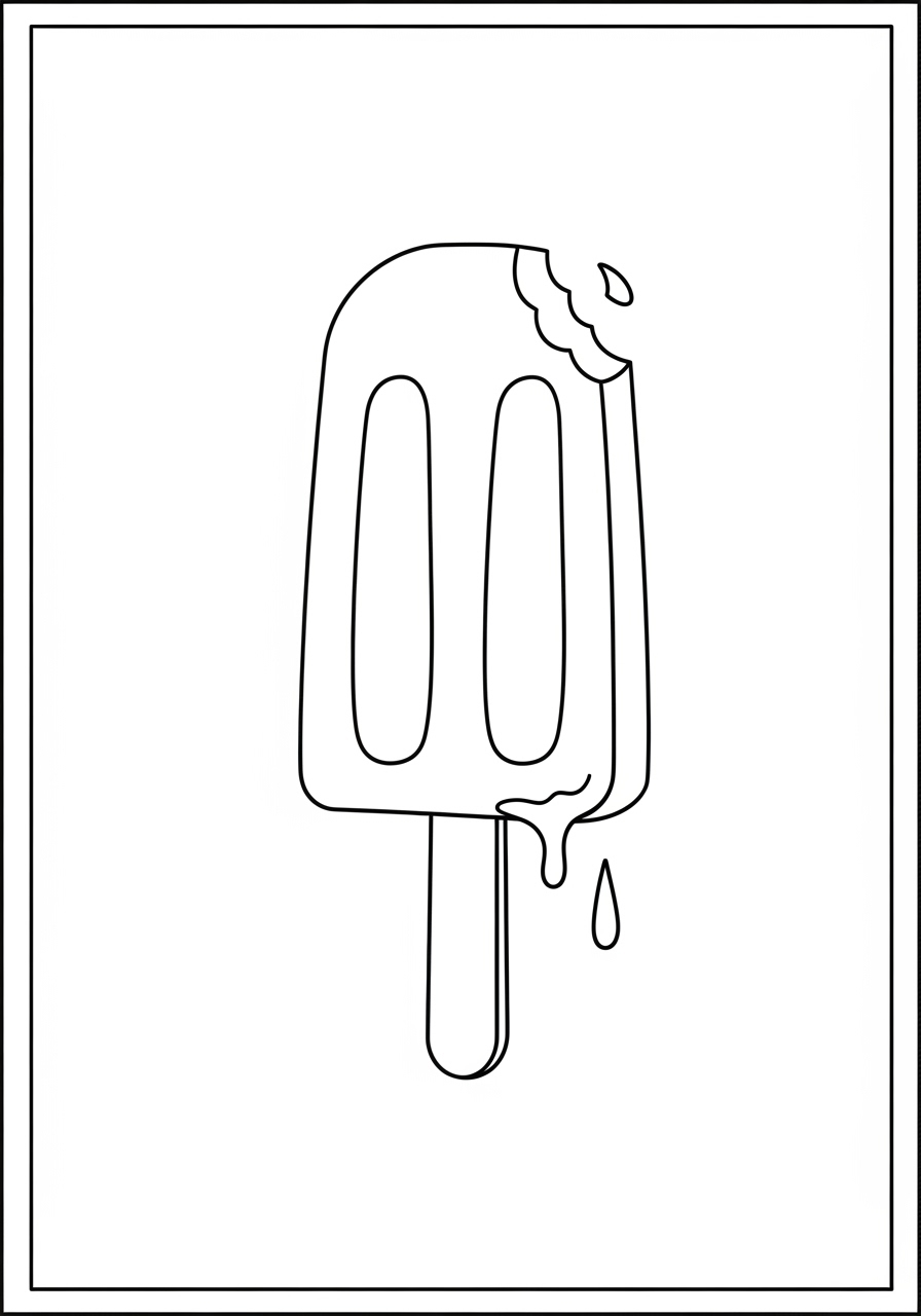 Desenho de picolé com mordida e gotas para colorir