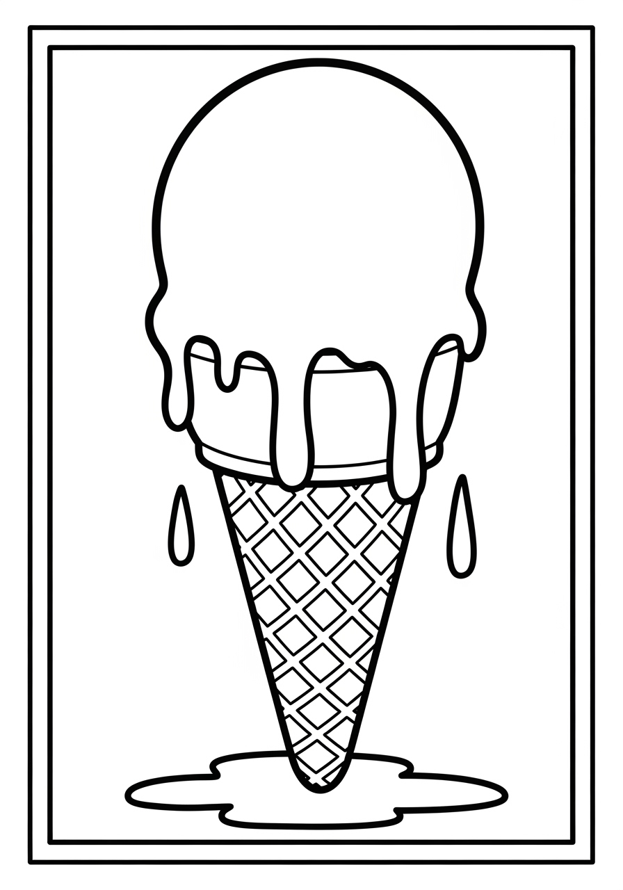 Desenho de Sorvete derretendo em cone para colorir