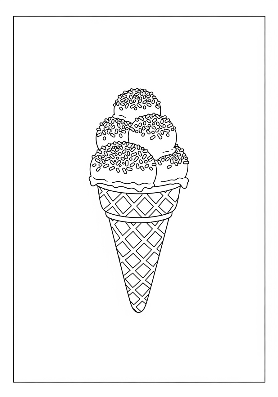 Desenho de Sorvete de cone com 3 bolas e granulado