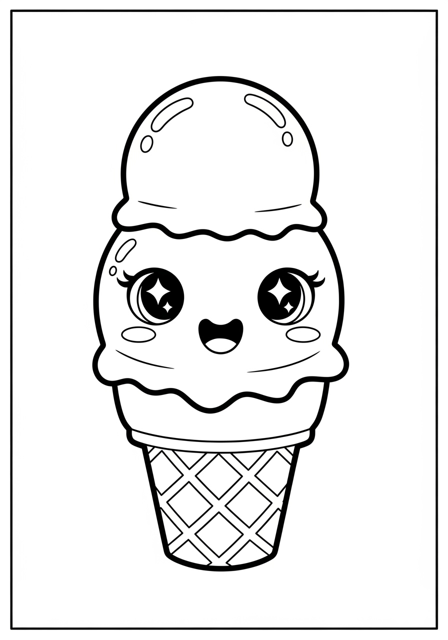 Desenho de Sorvete de casquinha com rosto sorridente