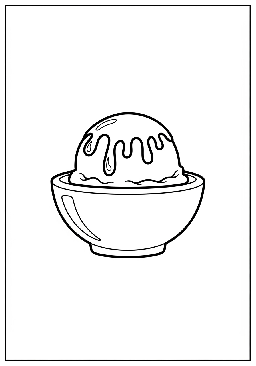 Desenho de Sorvete em tigela com calda para colorir
