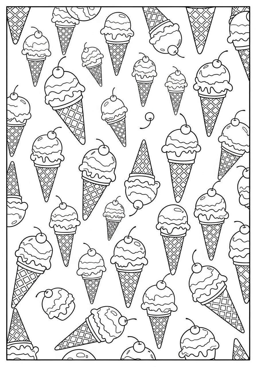 Desenho de Vários Sorvetes em cones para colorir