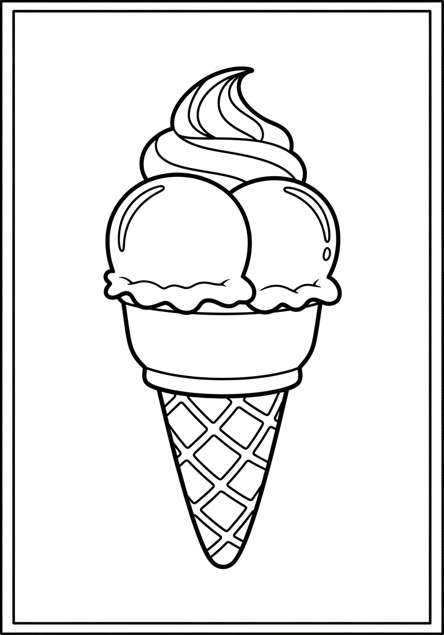 Desenho de Sorvete de cone com 2 bolas para colorir