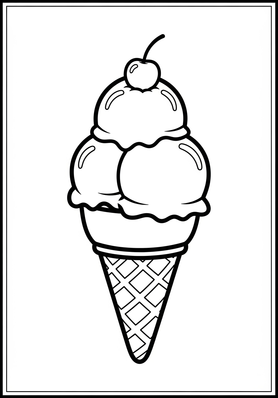 Desenho de Sorvete de cone com duas bolas e cereja em cima