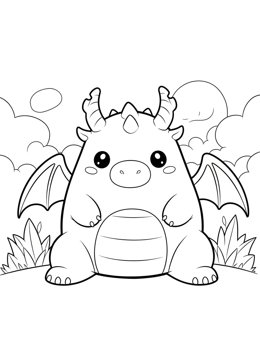 Desenho de Squishmallow dragão para colorir