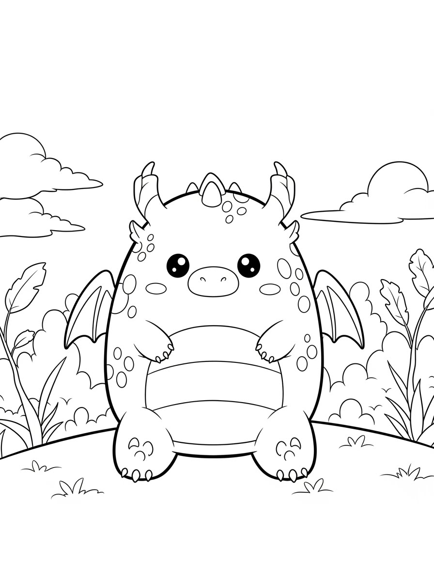 Desenho de Squishmallow Dragão fofinho para colorir