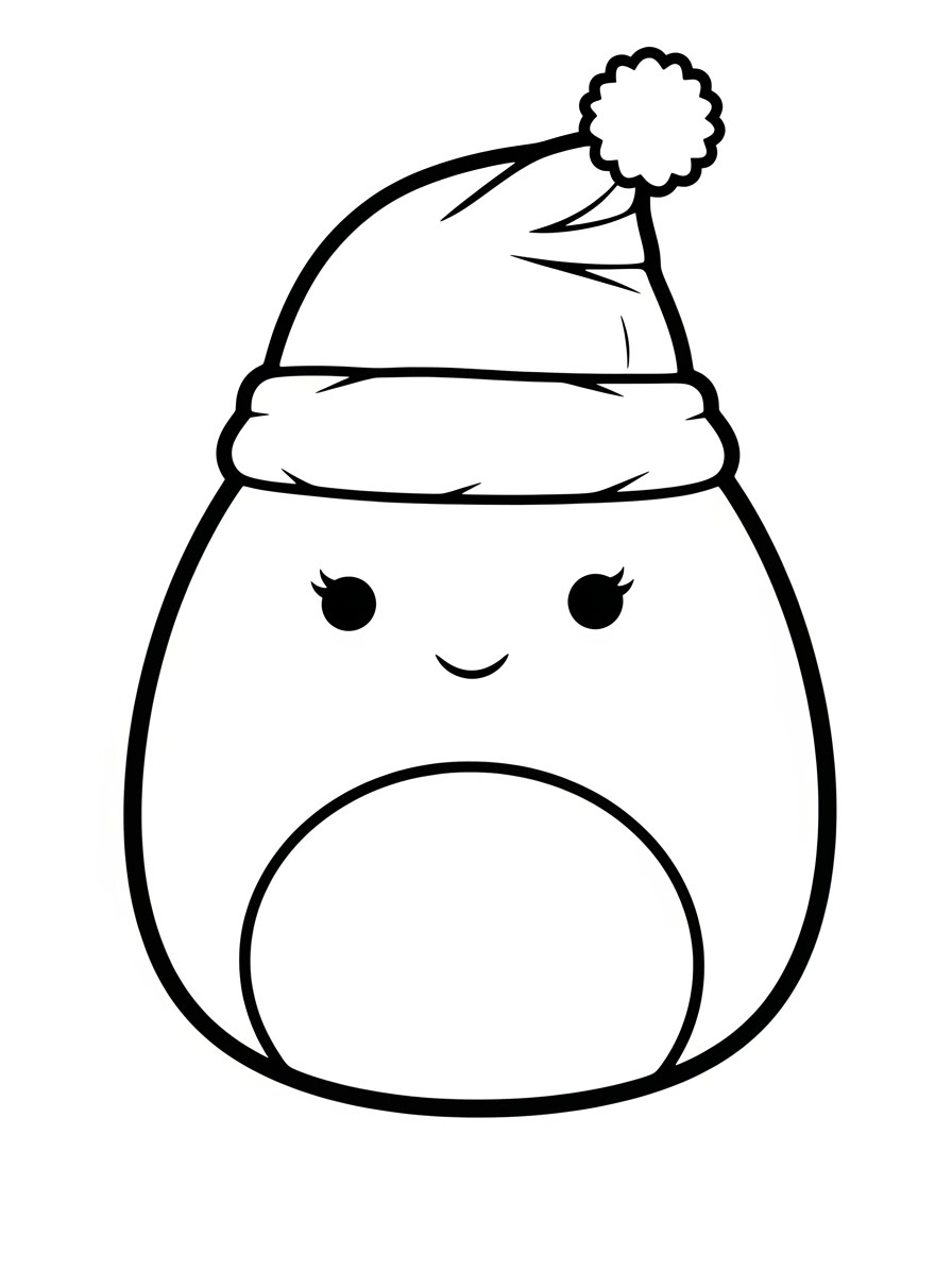 Desenho de Squishmallow com gorro fofo para colorir