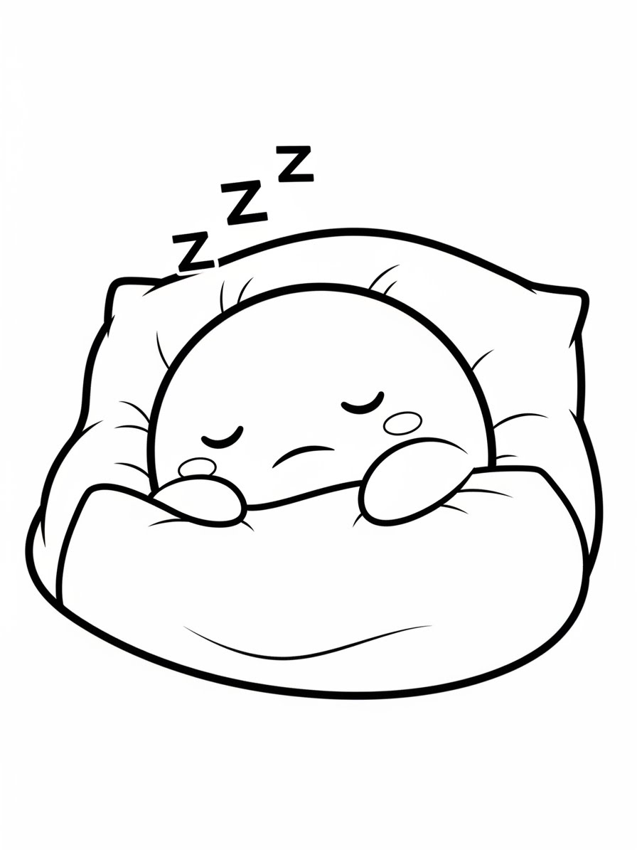 Desenho de Squishmallow dormindo em uma almofada para colorir
