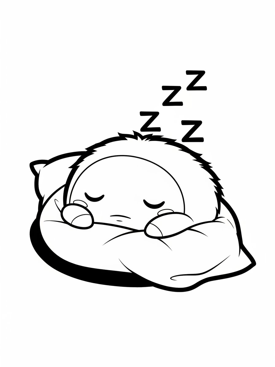 Desenho de Squishmallow dormindo em um travesseiro para colorir