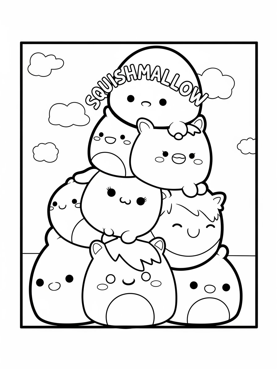 Desenho de Squishmallow empilhados para colorir