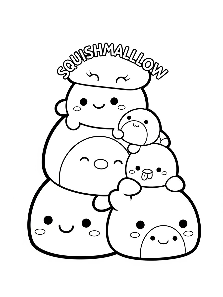 Desenho de Squishmallow de empilhados com sorrisos para colorir