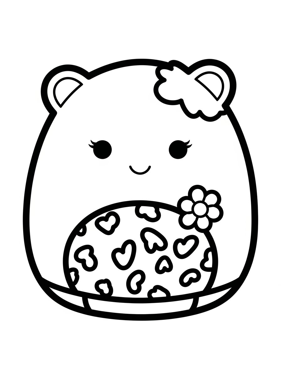 Desenho de Squishmallow de Urso com coração para colorir