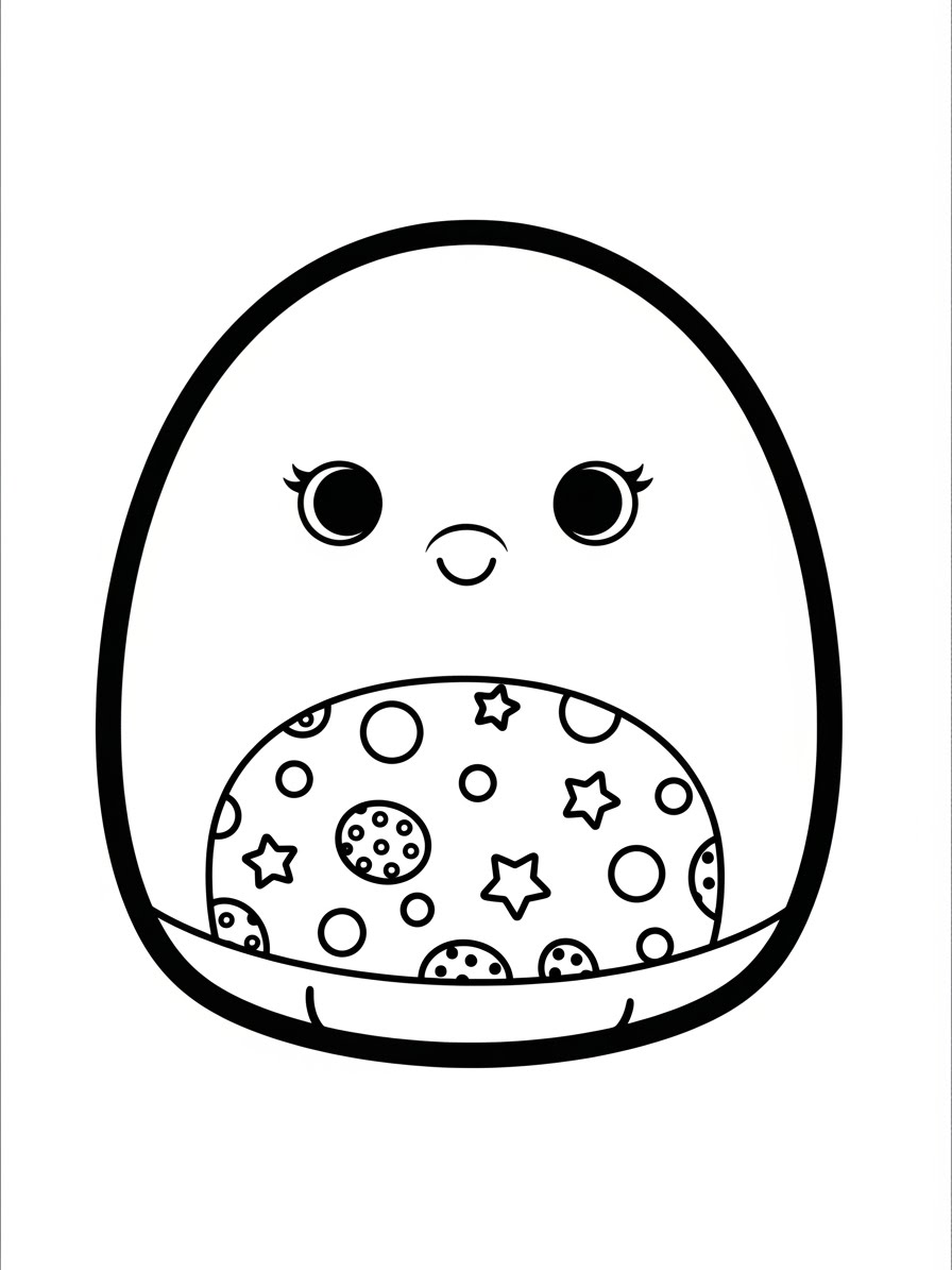 Desenho de Squishmallow com estampa de estrelas e bolinhas para colorir