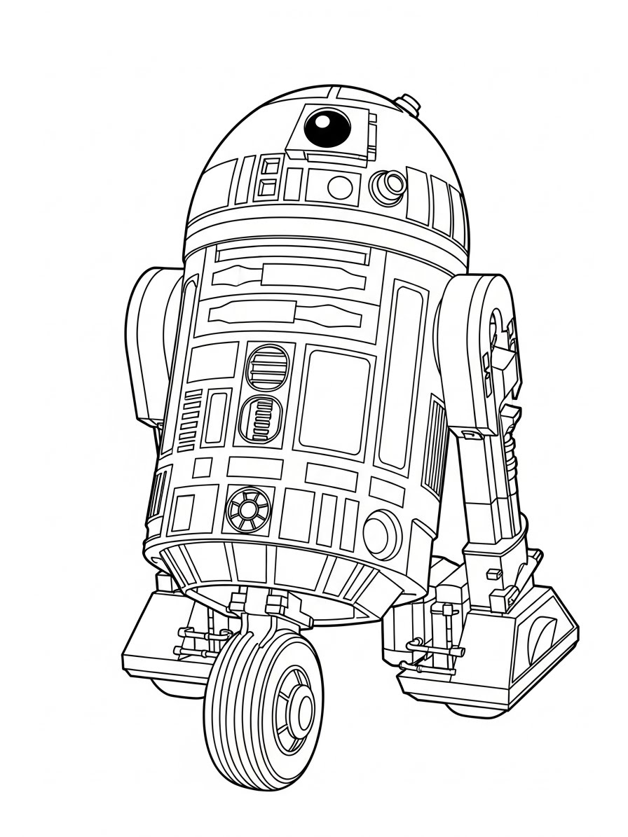 Desenho de Star Wars com R2D2 para colorir