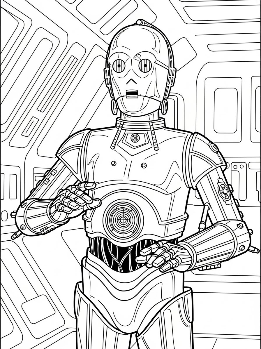 Desenho de Star Wars com C-3PO para colorir