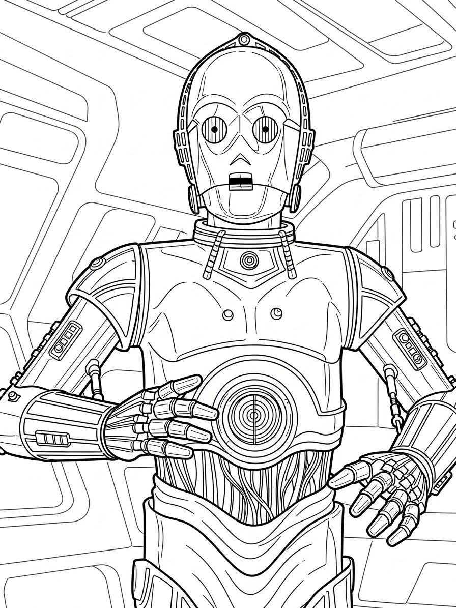 Desenho de Star Wars com C-3PO para colorir