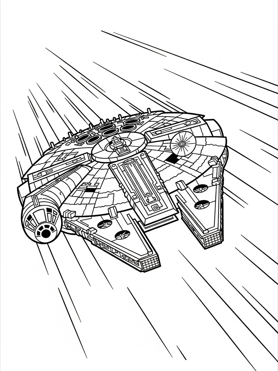 Desenho de Star Wars com a Millennium Falcon para colorir