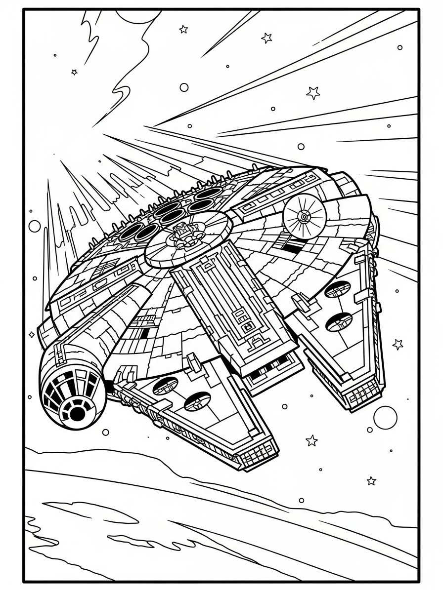 Desenho de Star Wars da nave Millenium Falcon para colorir