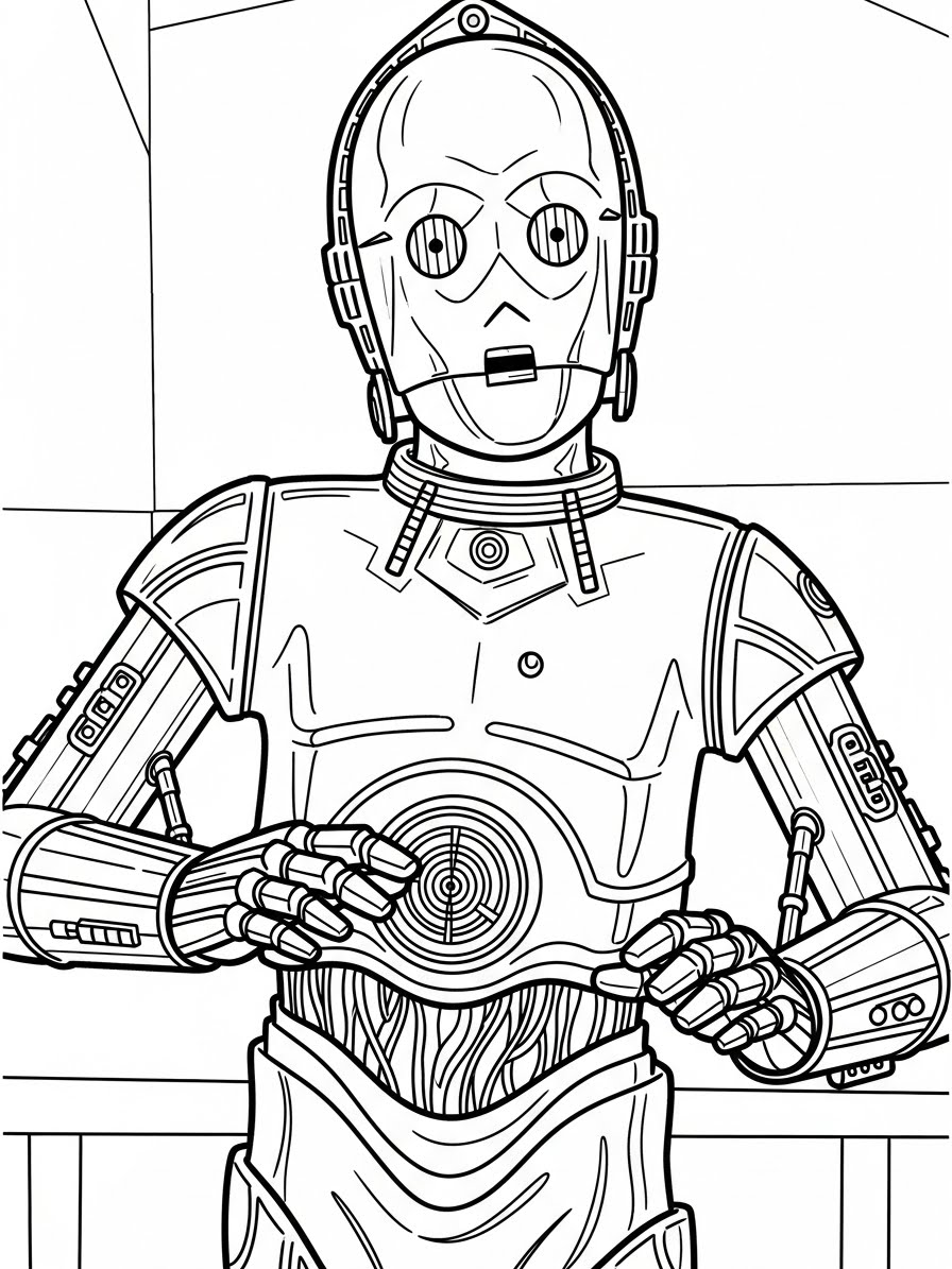 Desenho de Star Wars com C-3PO para colorir