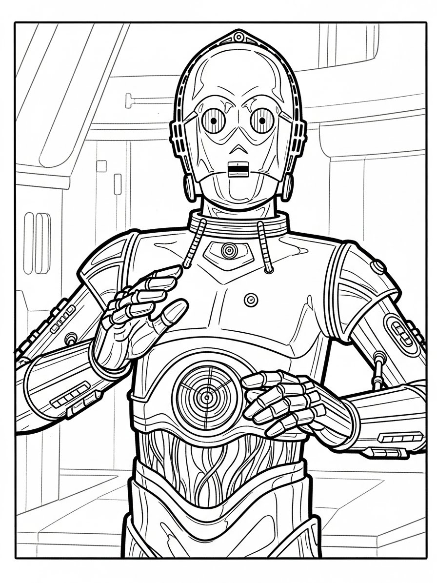Desenho de Star Wars com C-3PO para colorir