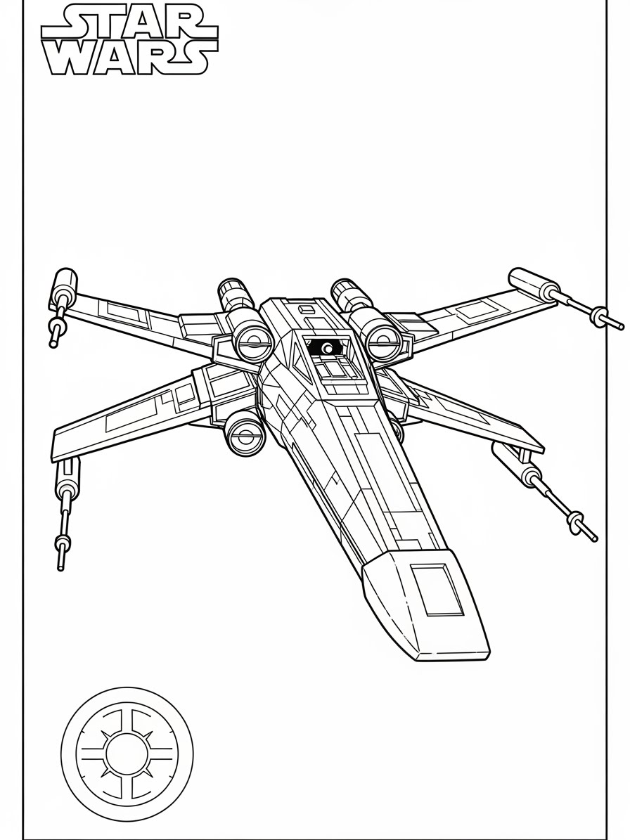 Desenho de Star Wars de uma nave X-Wing para colorir