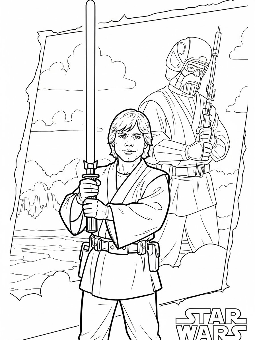 Desenho de Star Wars com Luke Skywalker para colorir