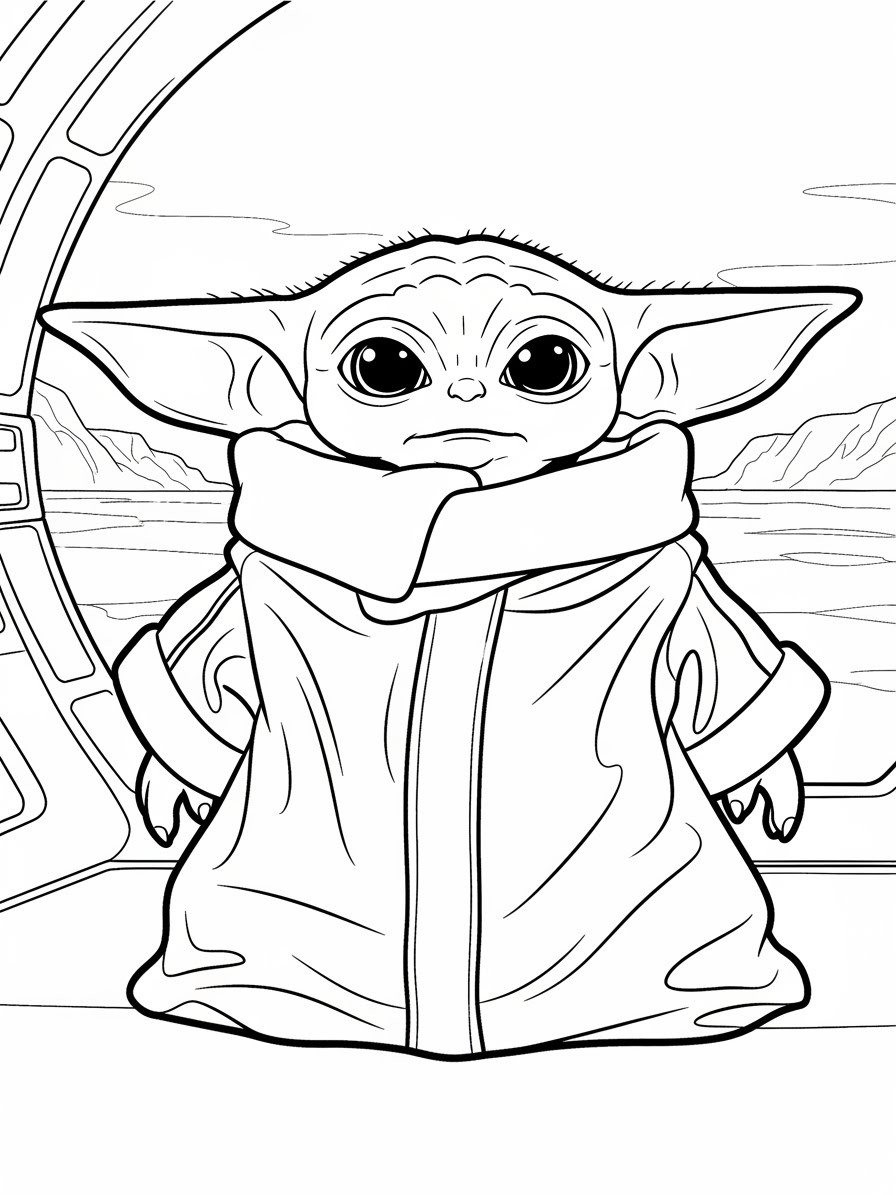 Desenho de Star Wars com Grogu para colorir