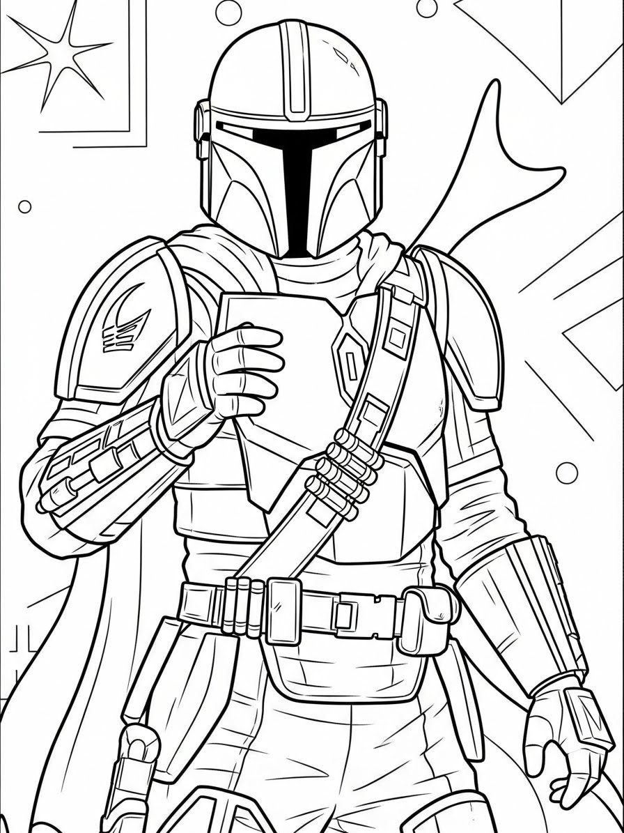 Desenho de Star Wars com Mandaloriano para colorir