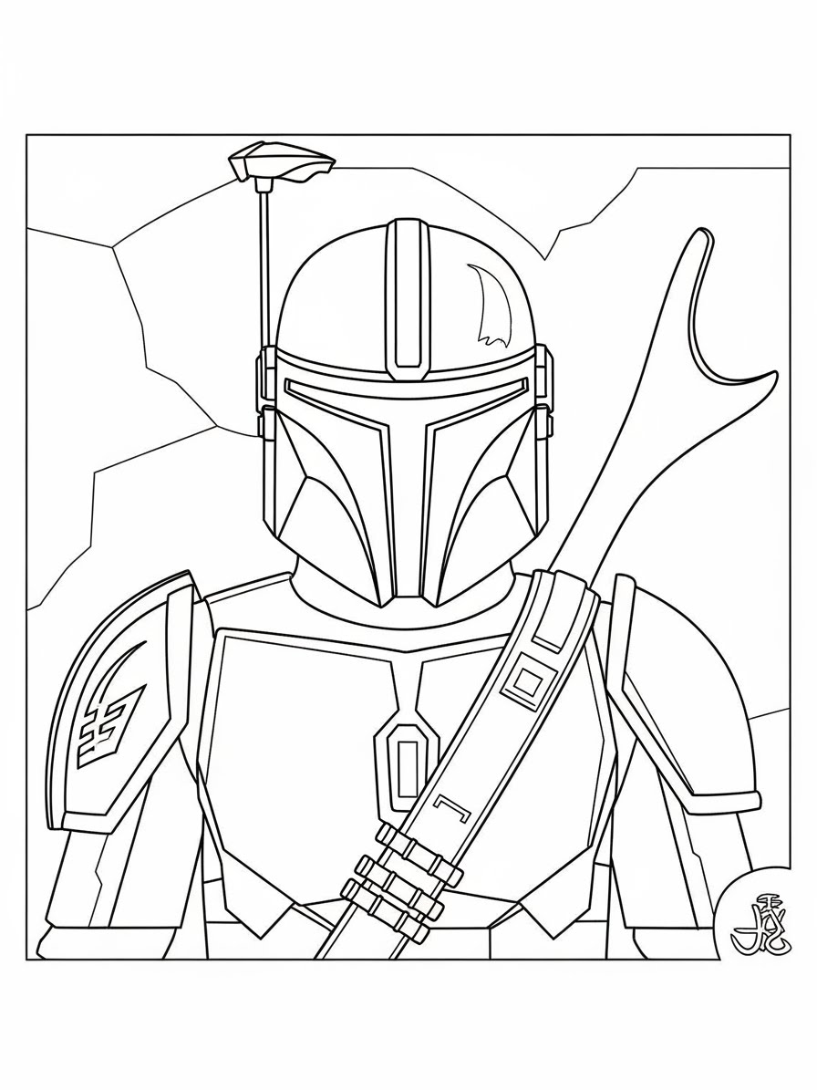 Desenho de Star Wars do Mandaloriano para colorir