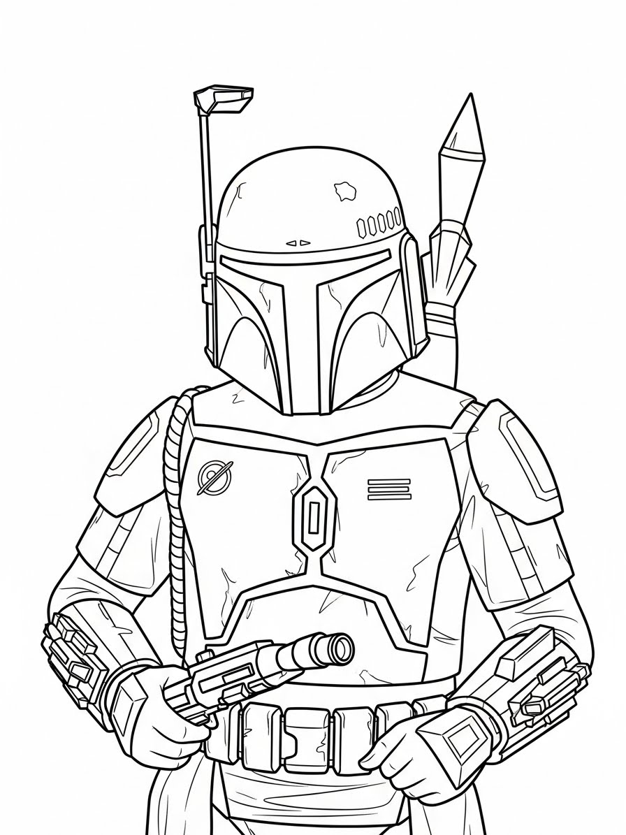 Desenho de Star Wars com Boba Fett para colorir
