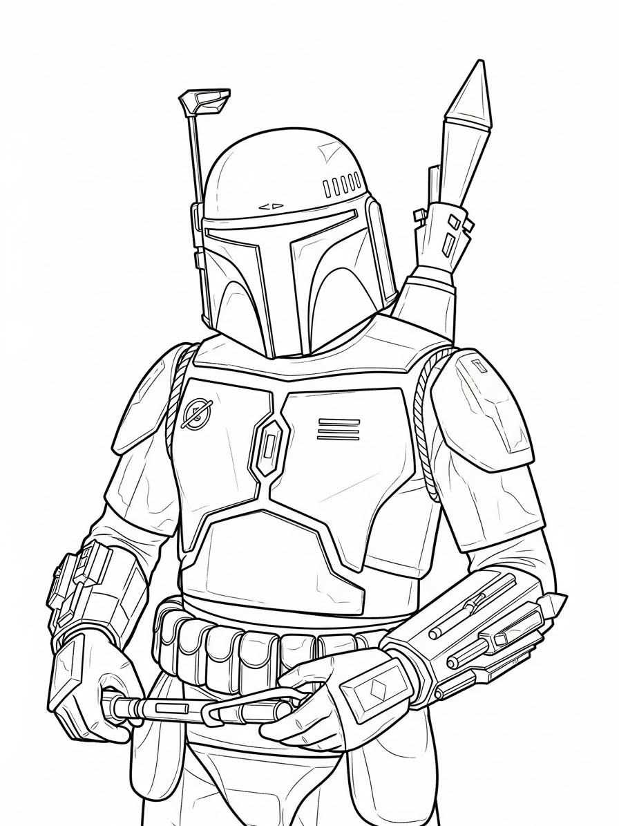 Desenho de Star Wars com Boba Fett para colorir