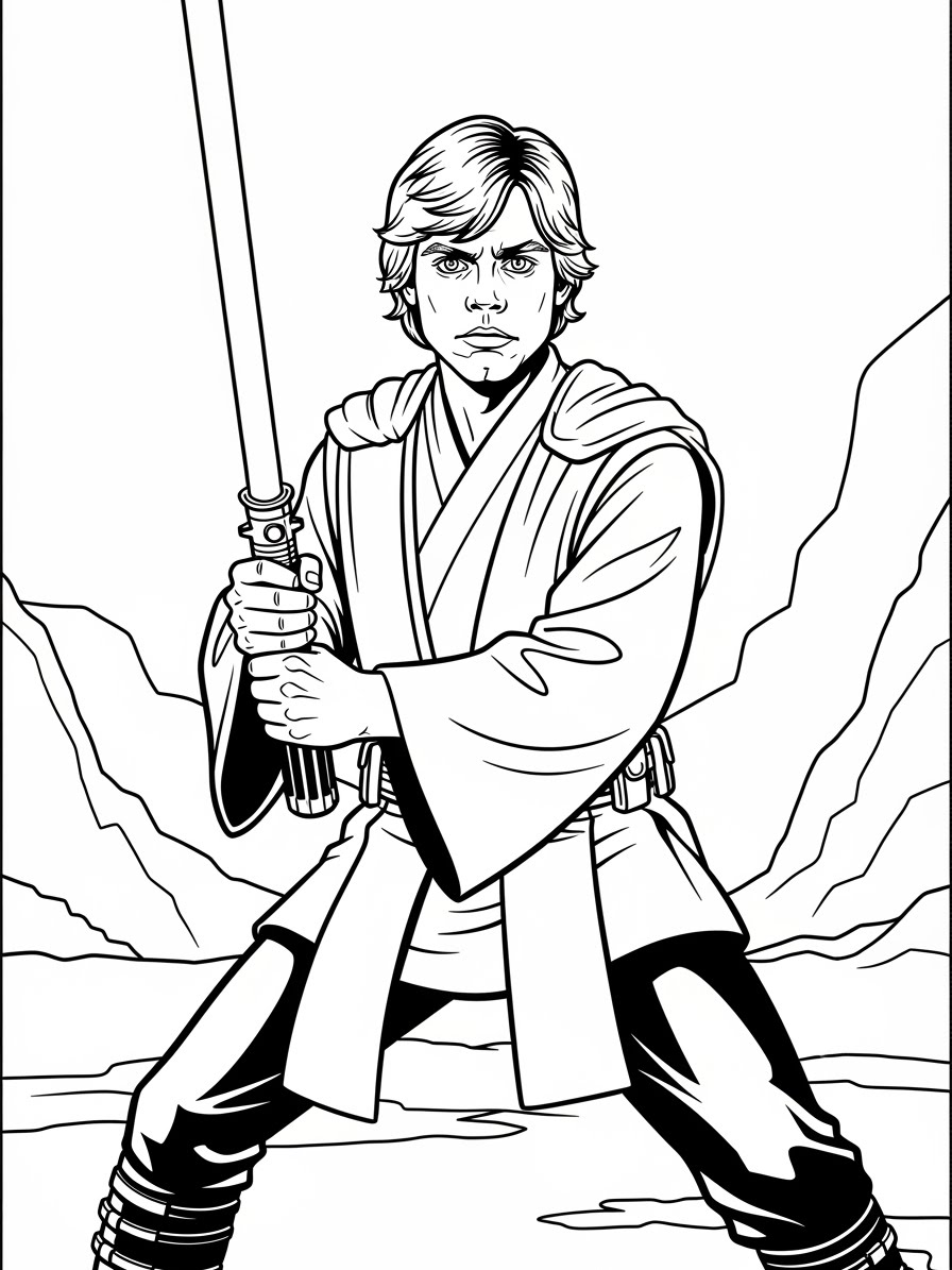 Desenho de Star Wars com Luke Skywalker para colorir