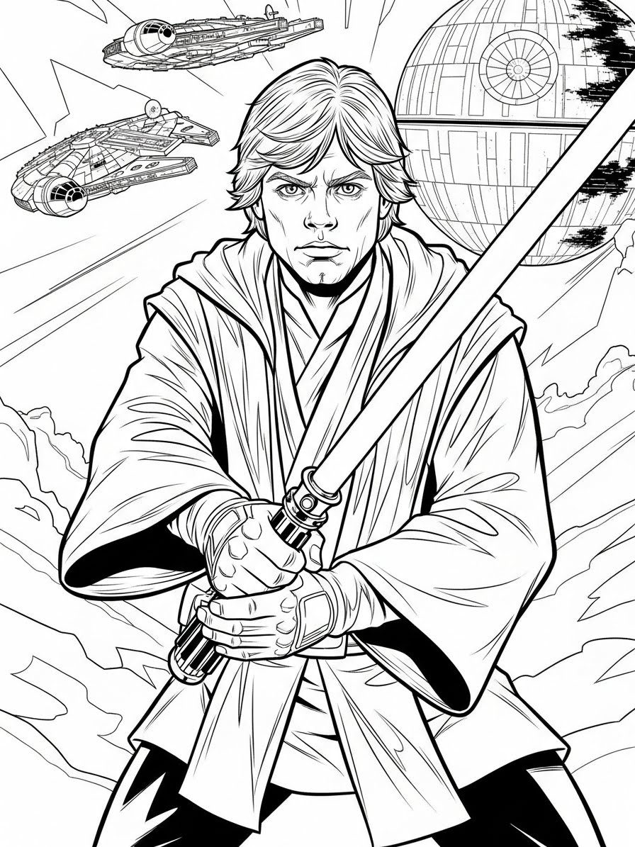 Desenho de Star Wars com Luke Skywalker para colorir