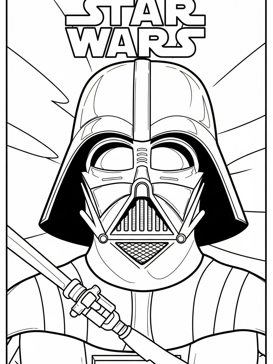 Desenho de Star Wars com Darth Vader para colorir