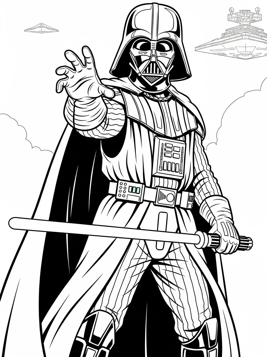 Desenho de Star Wars com Darth Vader para colorir