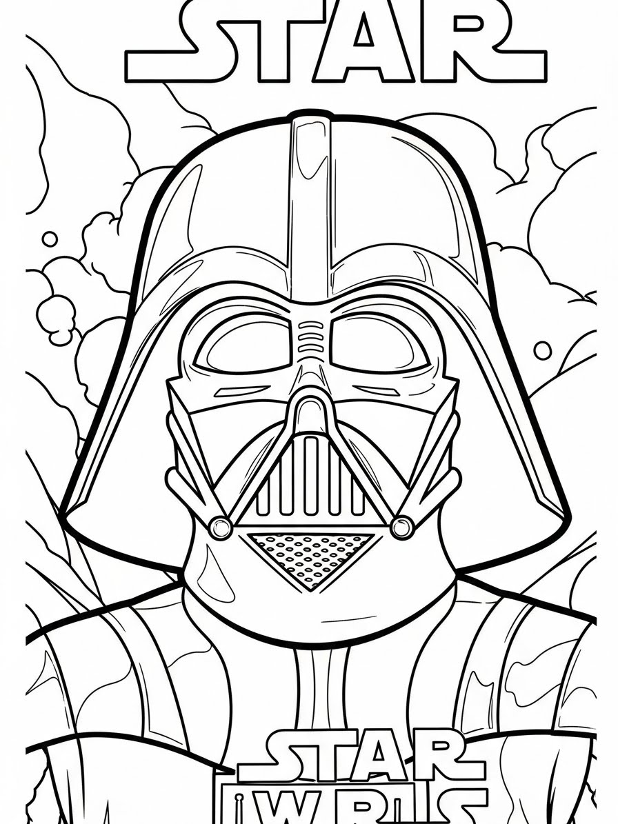 Desenho de Star Wars com Darth Vader para colorir