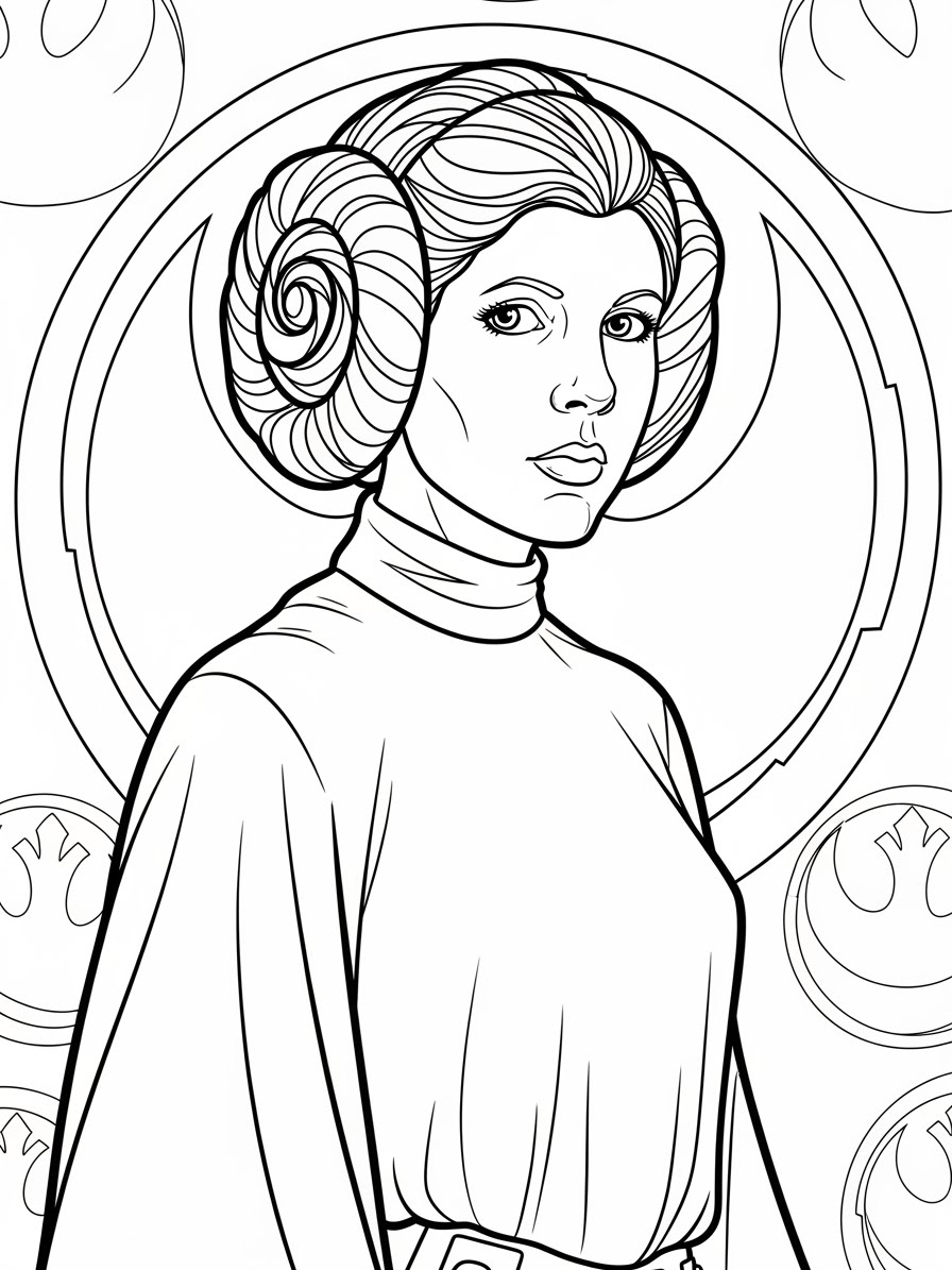 Desenho de Star Wars com Princesa Leia para colorir