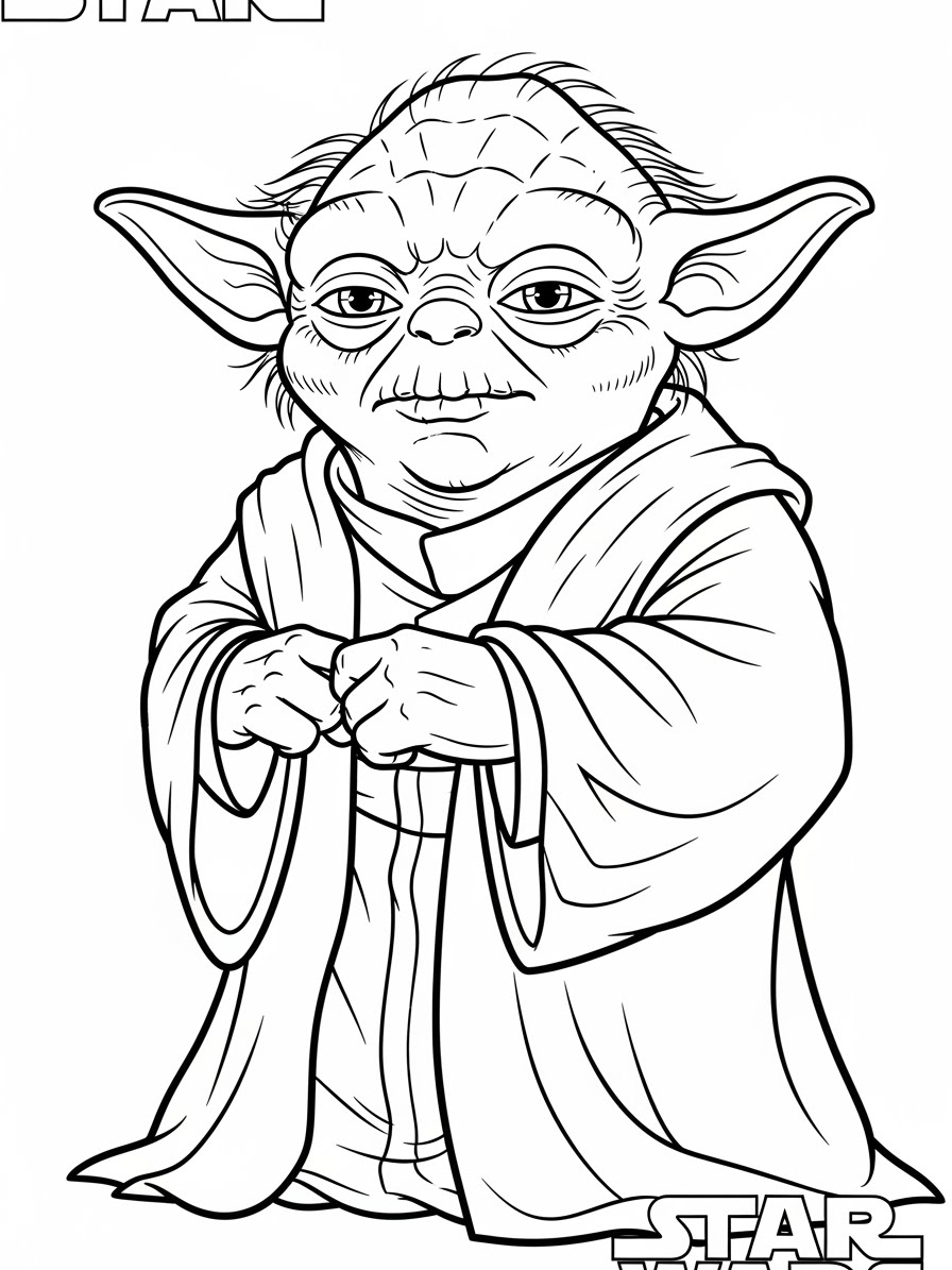 Desenho de Star Wars com Yoda para colorir