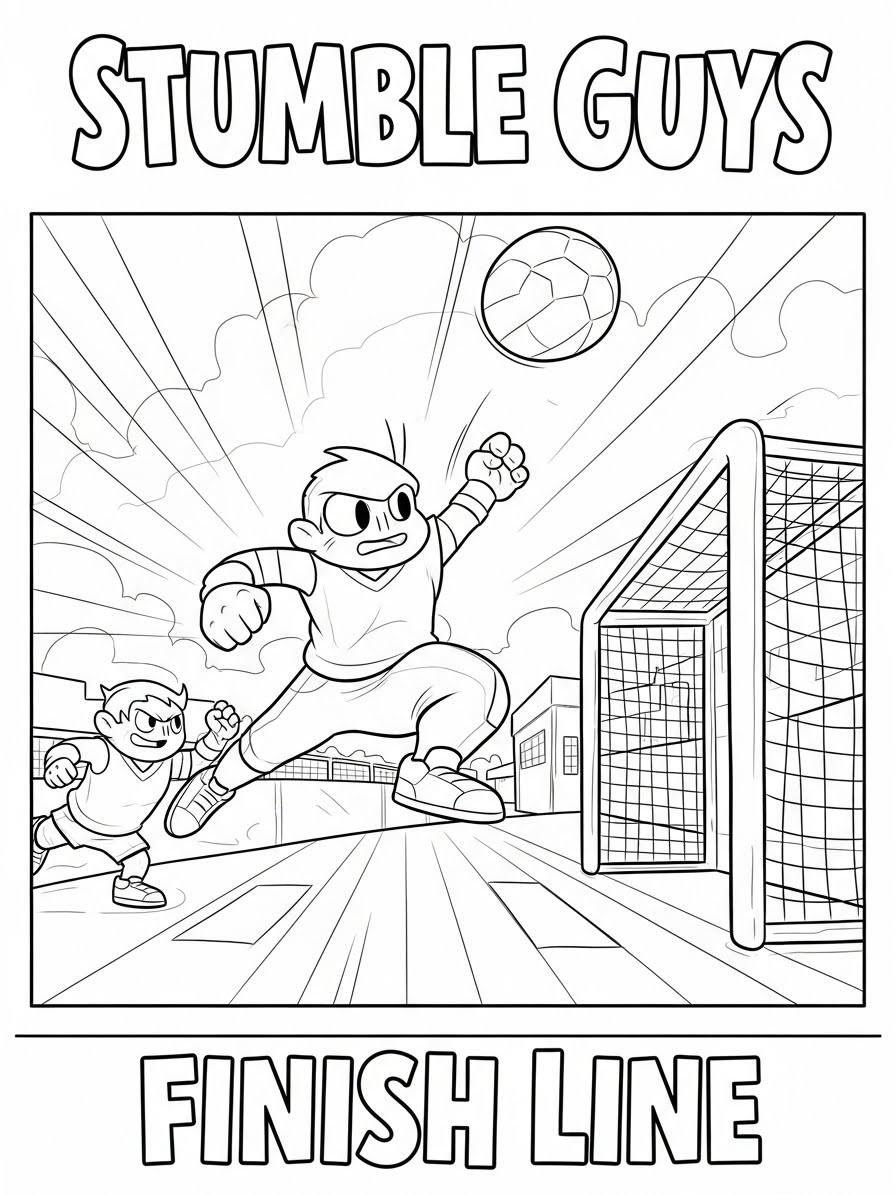Desenho dos Stumble Guys na linha de chegada para colorir